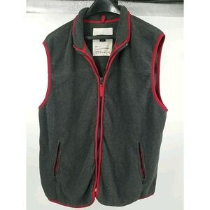 J Crew Unisex Fleece 2 Pocket Style Red Lining Zip Up Vest Gray Size XL